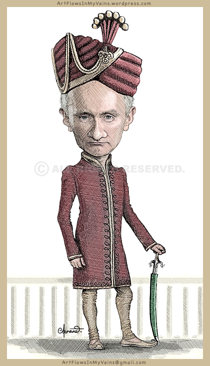 Caricature Art of Vladimir Putin (Russian President) as an Indian Maharaja by Artist Anand.